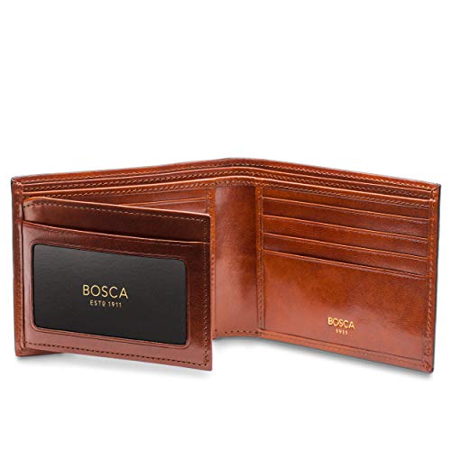 Bosca Men's Old Leather Bifold Wallet with ID Window and Card Slots - Italian Leather, Durable and Stylish - Amber Brown4