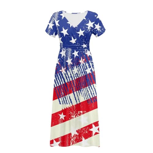 Image of Women's Fall Summer Short Sleeve Ankle Length V-Neck Party Dress with Pockets Size S-3XL