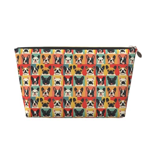 Nevjipu Piccola trousse da viaggio in pelle, con stampa di bulldog francese, graziosa, colorata, per donne e uomini, organizer con cerniera