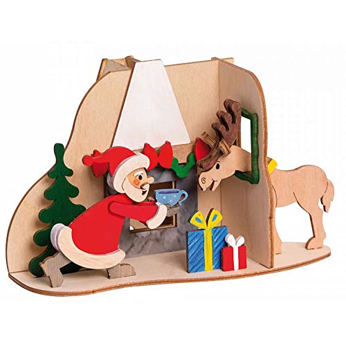 Drechslerei Kuhnert - Hobaku Bastelset Rauchhaus/Räucherhaus - Weihnachtsmann mit Elch - aus Holz zum Zusammenbauen - Made in Germany Drechslerei Kuhnert - Hobaku Bastelset Rauchhaus/Räucherhaus - Weihnachtsmann mit Elch - aus Holz zum Zusammenbauen - Made in Germany