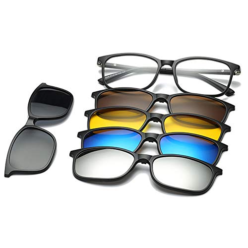 Magnético 5 Piezas Polarizadas Clip desmontable Lens en Gafas de Sol Marco Plástico Para Conducción Nocturna
