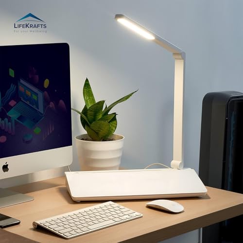 Image of LifeKrafts Glass Dry Erase Desktop Board with Swing Arm LED Lamp| 40x17 cm Non-Magnetic Whiteboard with Storage Tray| Includes 1 Pen & 1 Eraser| Ideal for Home Office, Study, and Work Desk- Pack of 1
