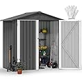 DWVO 6x4ft Metal Outdoor Storage Shed, Large Heavy Duty Tool Sheds with Lockable Doors & Air Vent for Backyard Patio Lawn to Store Bikes, Tools, Lawnmowers,Dark Gray