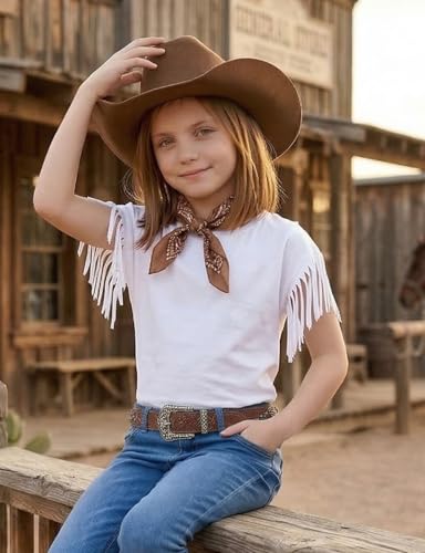 Image of Noomelfish Girls Fringe Sleeve T-Shirts Tassel Casual Summer Tee Tops (5-12 Years)