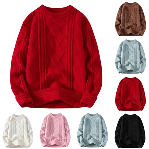 Cambkatl Men's Cable Knitted Crewneck Sweaters, Pullover Loose Long Sleeve Basic Casual Solid Color Sweater Tops2