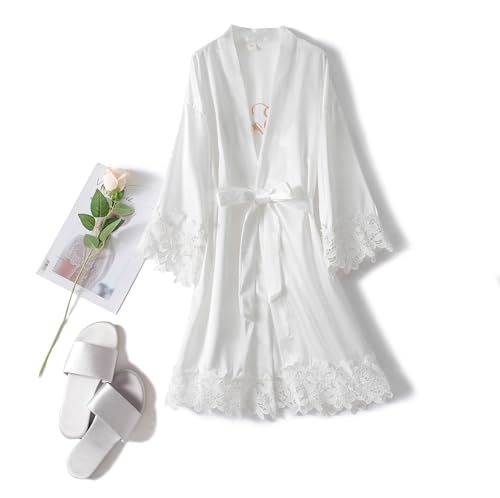 5 Pcs Women's Lace Trim Kimono Robes Bride Bridesmaid Silky Satin Bathrobe with Embroidered Wedding Party Sleepwear2