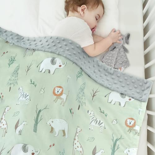 Image of BORITAR Baby Blanket for Boy Girls Soft Lightweight Minky Blanket with Double Layer Dotted Fleece Backing for Toddler Infant Newborn with Lovely Woodland Animal Design, 30 x 40 Inch