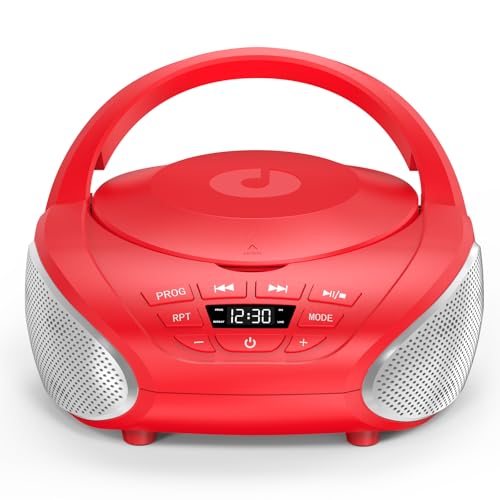 Gueray Lecteur CD Portable Boombox Radio CD Compact avec Haut-Parleurs Stéréo Radio FM Entrée AUX 3,5 mm Jack Casque et Écran LCD pour Intérieur Extérieur Voyage &...