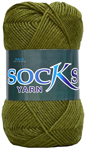 Image of M.G ENTERPRISE Premium Socks high Strength Nylon Yarn Suitable for Socks, Accessories, and Home Decor. 500 gm Mehndi, Suitable for Both Crocheting & Knitting. EPQA