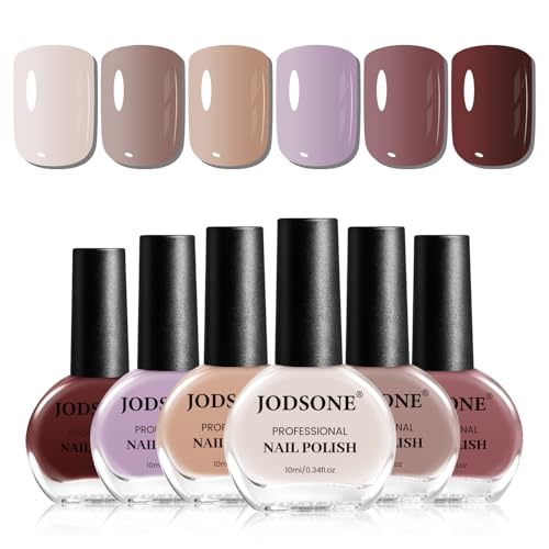 JODSONE Lot de 6 vernis à ongles rose nude 10 ml - Marron rouge violet - Convient pour toutes les saisons - 60 secondes - Séchage rapide - Pour femme - Salon...
