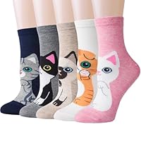 Justay Comf 5 Pares de Calcetines Mujer Divertidos Originales Animales Lindos Estampados Ocasionales de Algodón para Niña y Mujer Talla única(Gato Rosa)