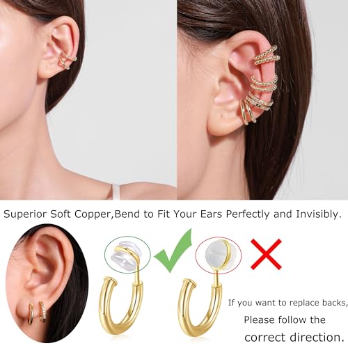 PLOMFOV Clip On Hoop Earrings for Women 14K Gold Plated Non Pierced Earrings Clip On Hoops Small No Piercing Fake Hoop Earrings 14mm4