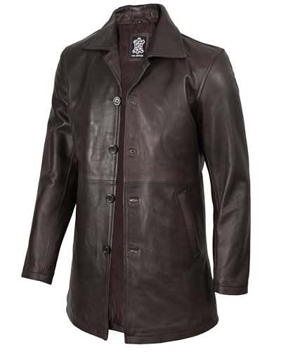 Blingsoul Mens Leather Jacket Winter Brown Leather Trench