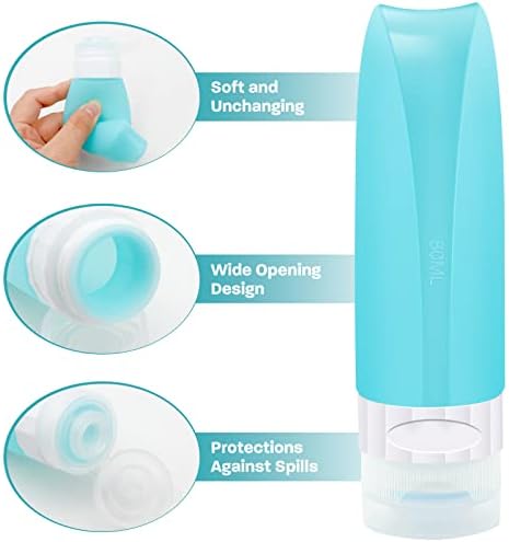 Silicone Travel Bottle, 4 Pack 80ml Portable Travel Containers Set, Refillable Squeezable Travel Accessories, For Shampoo Conditioner and Toiletries
