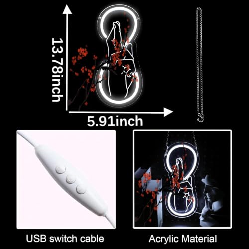 Image of Anime Neon Sign for Bedroom Wall Decor, Dimmable LED Light Art with Hanging Chain, White Minimalist Line Drawing Lamp for Dorm, Living Room, Bookcase, Trendy Gift