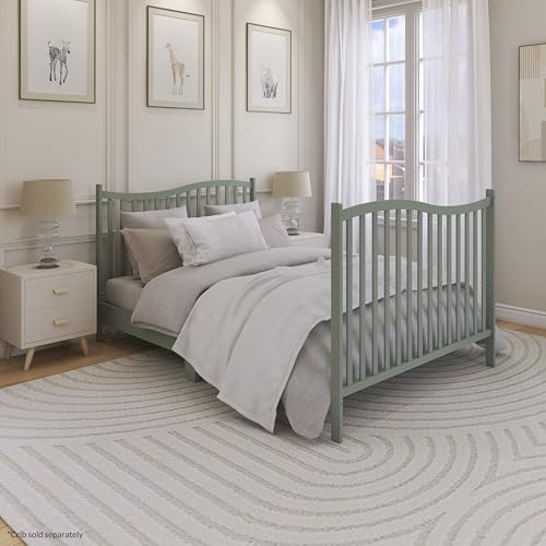 Image of Dream On Me Universal Crib to Full Size Bed Conversion Kit, Solid Wood Bed Rails for Select Convertible Cribs, Strong & Stable Support, Meadow Green