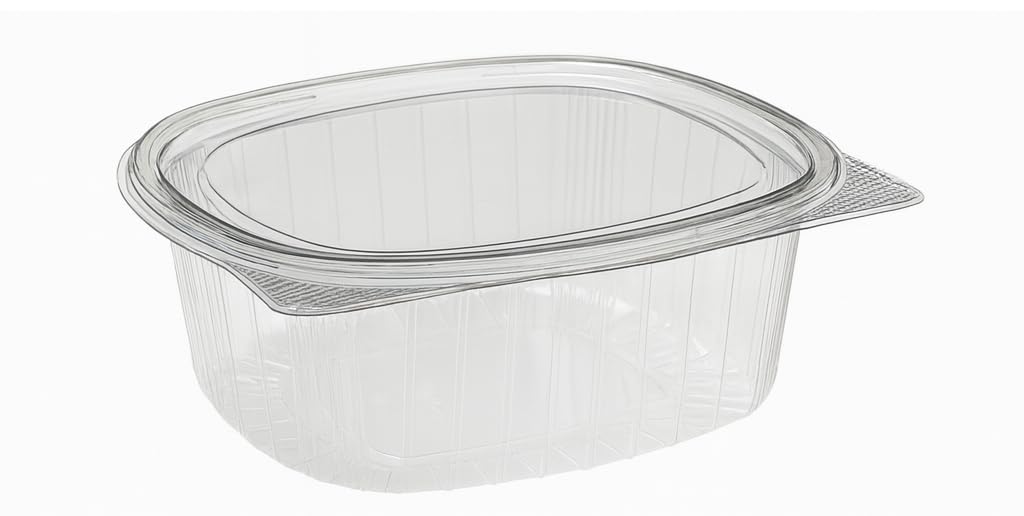 Tarrinas de Plástico OPS con Bisagra, 250 ml, Transparentes, Pack 100 Unidades, Recipientes Desechables para Comida Fría, Ensaladas, Postres, Hostelería y Take Away (250cc)