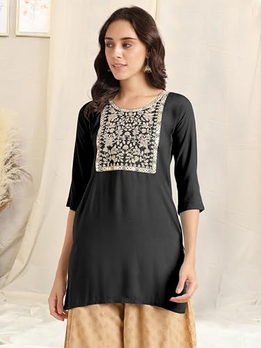 Image of MIRCHI FASHION Women's Straight Fit Rayon Sequins Embroidered and Polka Dots Printed Kurti Only