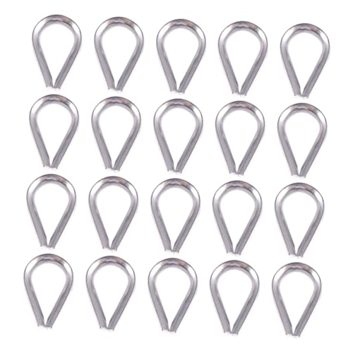 BELLIFFY 20pcs Stainless Steel Wire Thimble Locking Carabiners Clip Steel Wire Rope Clamps Thimble Steel Wire Rope Clamps Accessory Steel Wire Cable Thimble Wire Rope with Thimble Silver