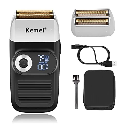 Kemei Barbeador Elétrico Profissional Foil para Homens Navalha com Aparador Careca Barbeador Sem Fio Recarregável Display LED 2 em 1