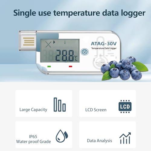 Image of Temperature Data Logger LCD Single Use USB Data Recorder with PDF Report 180Days Atag-30V 1