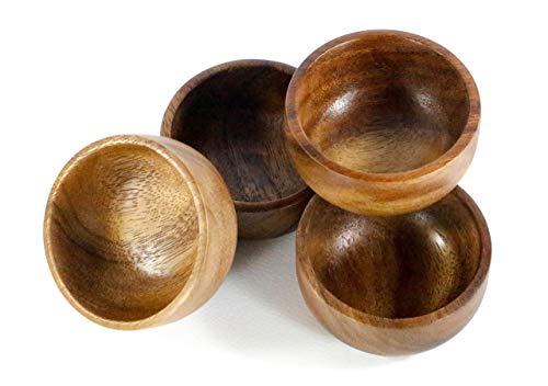 Kevin Home Small Wooden Serving Bowl, fruits, candy, nuts, Dip Sauce, Appetizer, 4 Pieces Acacia Small bowl 3” Diameter x 1.4“ Height