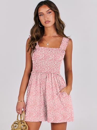 Caracilia Women's Summer Casual Smocked Rompers Square Neck Sleeveless Loose Shorts Jumpsuit 2025 Beach Vacation Outfits - Thumbnail 2