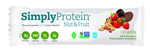 SimplyProtein Nut and Fruit Bar, Dark Chocolate Peanut Butter Strawberry, 12 Count