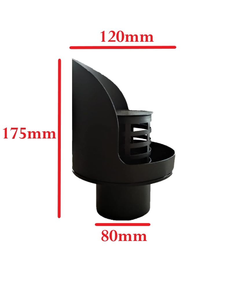 Sombrero estufa Pellet, terminal estufa pellet horizontal, sombrero anti lluvia salida lateral. (Negro)