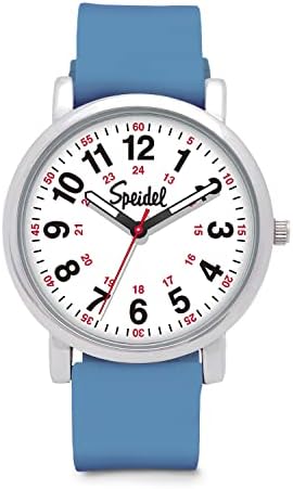 Speidel Original Scrub Watch™ Medical Professionals Students Men Women Unisex Easy Read Dial Military Time Red Second Hand Silicone Band Water Resistant-Blue