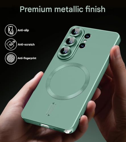Image of DIZORO Compatible with Samsung S26 Ultra Case, Compatible with MagSafe, Matte Luxury Metallic Luster Flexible TPU Wireless Charging Shockproof Case with Lens Camera Protector Back Cover (Green)