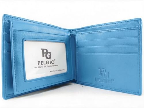 Image of Pelgio Genuine Crocodile Alligator Backbone Skin Leather Bifold Wallet ([B1] 6 Card Slots + 2 ID Windows + 2 Compartment for Bills, Sky Blue)