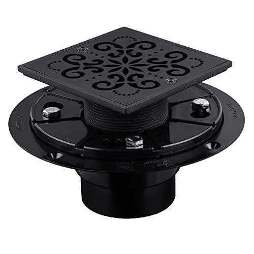 Tile-In Shower Floor Drain 4 In. Square Drian Drain Grate Abs Drain Base For Your Bath (A Matte Black) #TOP6