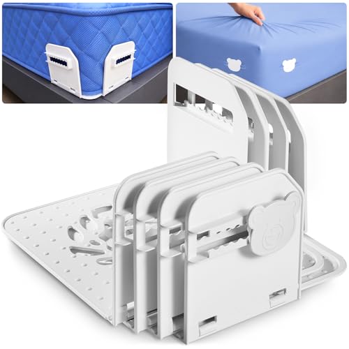 The Original Patented Bed Sheet Holders for Corners, Heavy Duty ABS Bed Sheet Straps with Anti-Slip Pads & Lock Clips, Keep Sheets Tight & Secure, Easy Installation, Fits All Mattress Sizes(Set of 4)