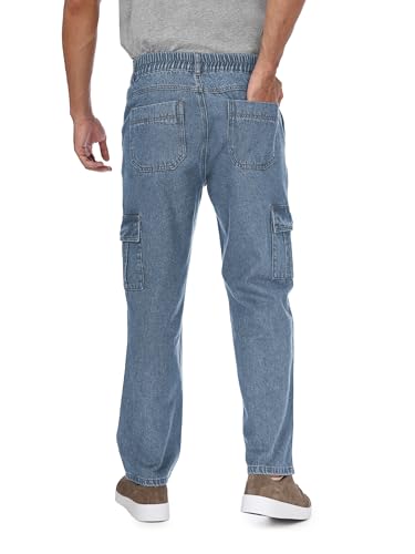 Tapata Men's Relaxed Fit Cargo Jeans Elastic Waist 6 Pockets Straight Leg Work Utility Pants2