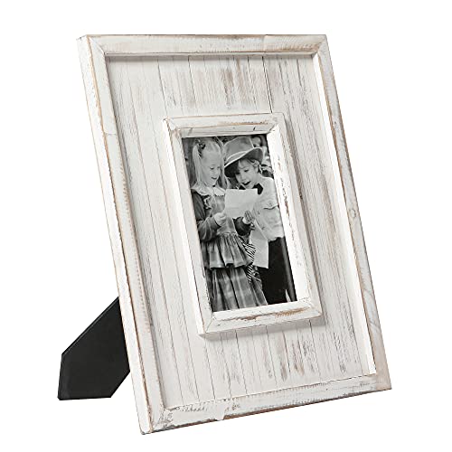 Vintage White Picture Frames 5 X 7 Made Of Solid Wood, Handmade Distressed Finish Rustic Tabletop Photo Frames, Big Wooden Frame Both For Table And Wall Mounted With High Definition Glass #TOP22