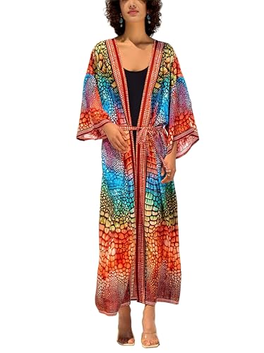 Image of Women's Kimono Cover Up Long Beach Dress Swimsuit Cover Ups Colorful Cardigan Lightweight Robe for Swimwear