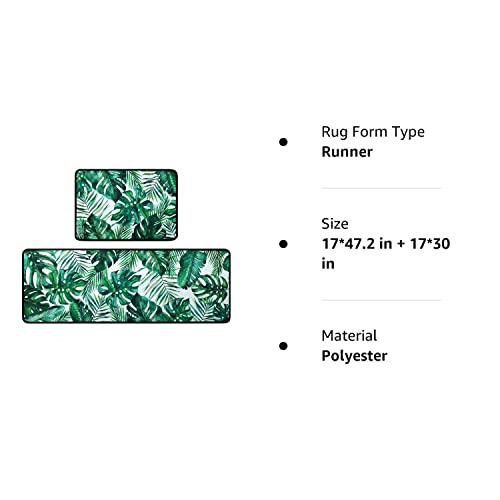 Fuoxowk Palm Tree Leaves Kitchen Rug Set,Summer Tropical Jungle Palm Sunday Pattern Runner Rugs With Rubber Backing,Throw Rugs Washable For Kitchen Sink,Laundry Room,Standing Desk,Spring Summer Rugs #TOP7
