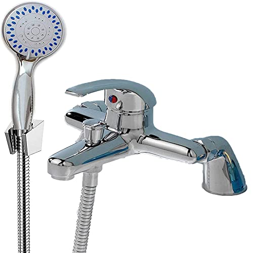Modern Bathroom Bath Shower Filler Mixer Tap Single Lever, 3 Modes Water Spray, Chrome Solid Brass with Shower Handset and Hose Attachment