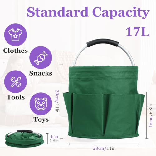 Image of 17L Cleaning Caddy with Handle, 600D Oxford Cleaning Supply Caddy with 6 Pockets, Foldable Tool Bucket Organizer for Housekeeping, Gardening, Car Detailing, Traveling, Camping, Green