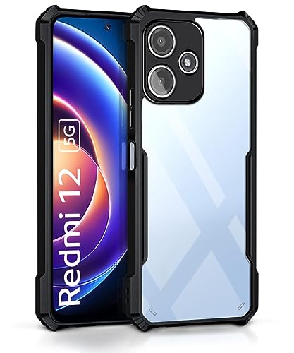 Wow Imagine Shock Proof Clear Polycarbonate Protective Back Case For Mi Redmi 12 5G|Poco M6 Pro 5G – Airedge Technology|360 Degree Camera Protection|Transparent Hybrid Back Case Mobile Cover – Black- Best and cheap mobile covers in India