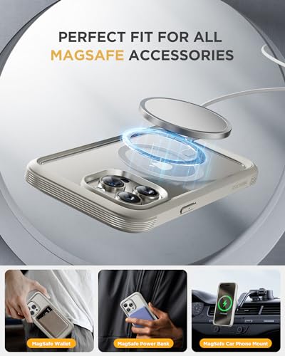 Image of Miracase Magnetic for iPhone 15 Pro Max Case 6.7'' [Compatible with Magsafe] Full-Body Drop Proof Phone Case for iPhone 15 Pro Max with Built-in 9H Tempered Glass Screen Protector,Grey Titanium