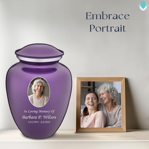 Image of Geturns - Adult Cremation Urns for Human Ashes I Large Purple Photo Funeral Urn for Female and Male I 200 lbs