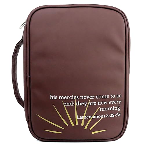 Bible Cover Dark Brown Vegan Leather with Scripture Verse Durable