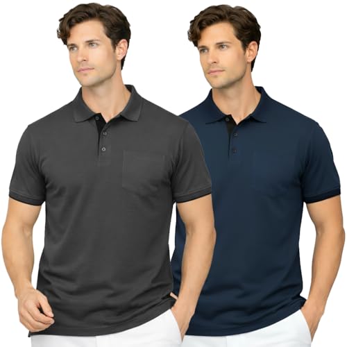 Image of Men's Premium Cotton Pique Polo T-Shirt, Classic Fit Short Sleeve Casual Summer Shirt, Soft & Breathable Fashion Polo