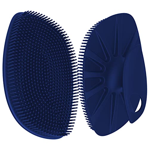 HieerBus Brosse pour le corps en silicone-brosse de massage corporelle douce et confortable, Pour la douche et le bain, Pour Femme Homme Bébé Peau Sensible, Facile à tenir, Faire bien mousser (Bleu)