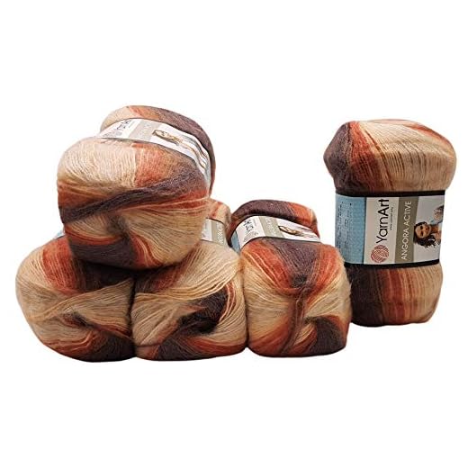 5 ovillos de 100 g de ovillo YarnArt Angora Active multicolor con degradado de color, 500 gramos de hilo para tejer con 25% de lana mohair (marrón albaricoque crema 851)