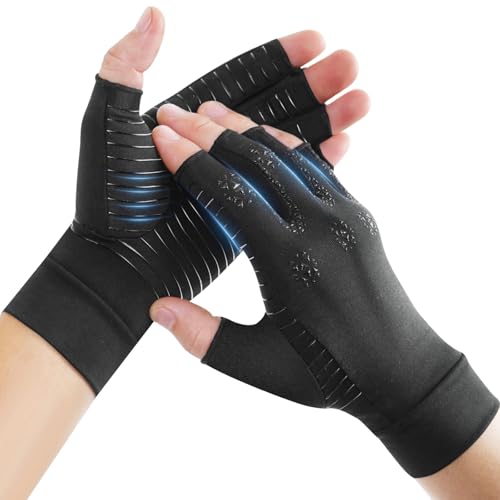 Donfri Gants de compression en cuivre pour femmes et hommes, gants sans doigts pour soulager la douleur du canal carpien, support pour la main, attelle pour le poignet (S)