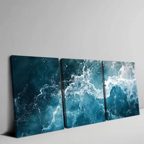 IXEHOH Cuadros Decorativos de Olas del Mar 3 Piezas Lienzo Turquesa Pinturas para Salón Dormitorio Estilo Costero Moderno Cuadros para Paredes Arte Estético para Decoración de Interiores 20x30cmx3