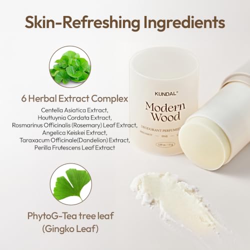 Image of KUNDAL Korean Skin Care Perfumed Deodorant Stick, Woody Garden, 1.09 oz - 72 Hour Odor Care, Tea Tree Leaf Extract, Oil Control & Moisturizing Care, Comfort-Feel Formula